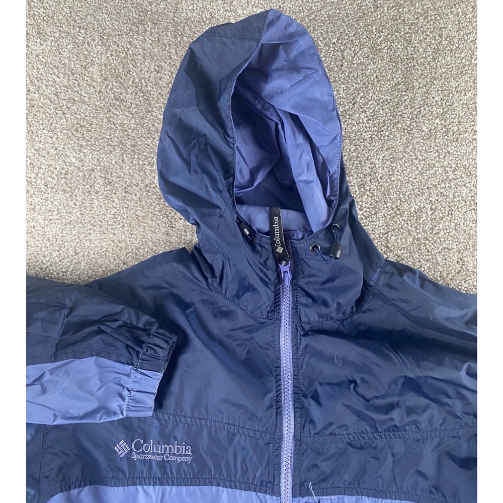 Columbia Womens Small Windbreaker Jacket Blue Purple Colorblock Hooded Full Zip